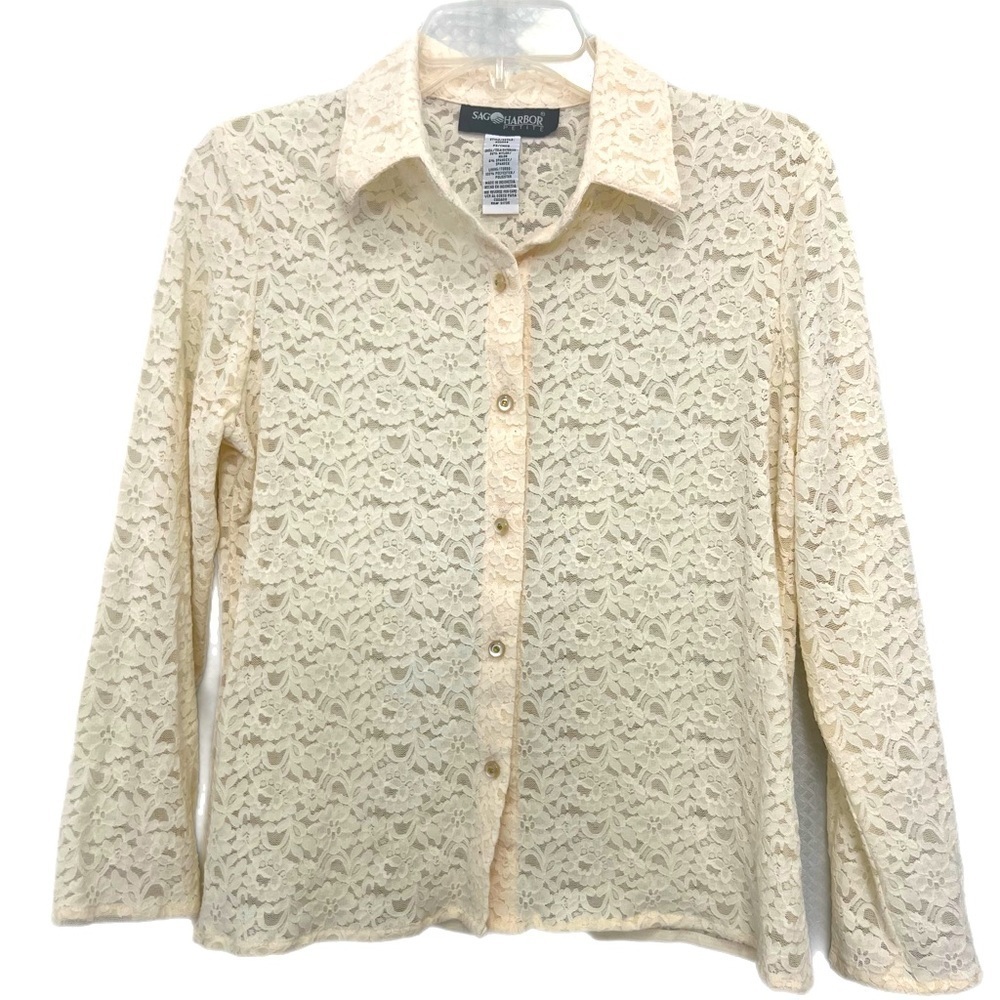 Sag Harbor Petite Lace Long Sleeve Blouse size S